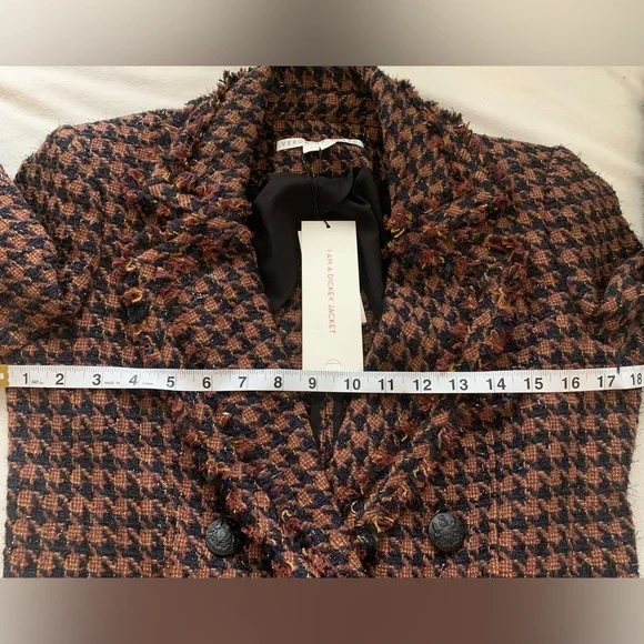 Veronica Beard Taja Dickey Jacket Size 4 Cognac Brown Tweed Houndstooth Blazer - Picture 12 of 16